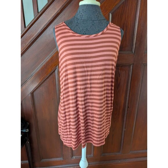 Logo Lori Goldstein Sleeveless Rust & Pink Striped Tank Top Flowy A-Line M - Picture 1 of 6